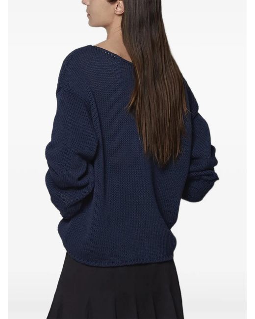 Another Tomorrow Blue Draped-Knit Cotton Sweater