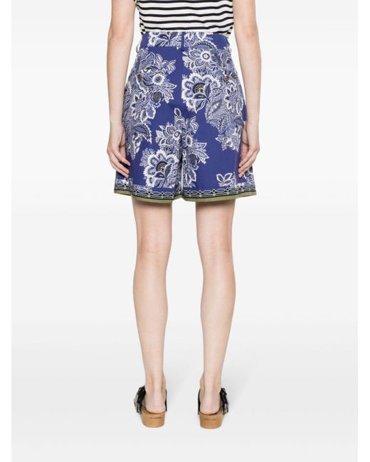 Etro Blue High-Waist-Shorts mit Blumen-Print