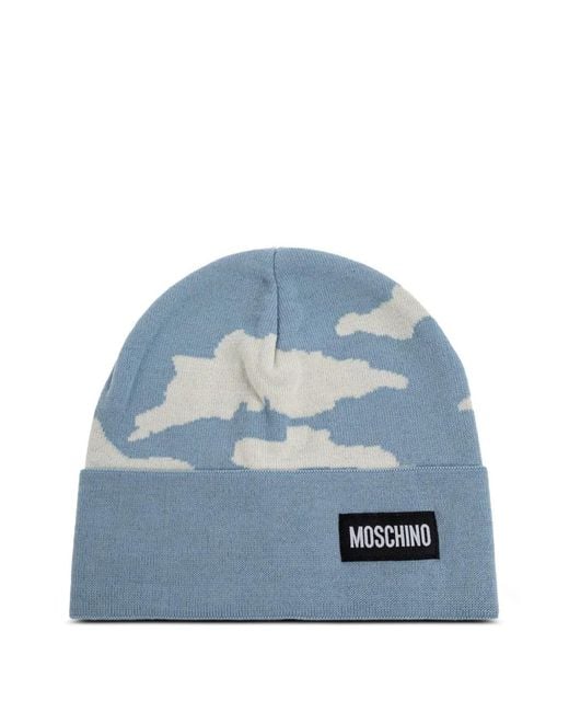 Moschino Blue Cloud-Print Wool Beanie