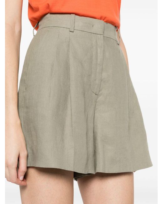 Kiton Gray Pleated Detail Linen Shorts