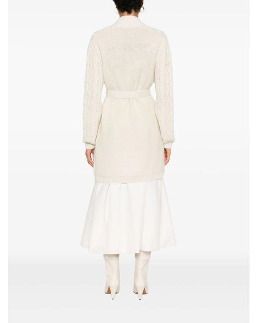 Gran Sasso White Cable-Knit Pockets Cardigan
