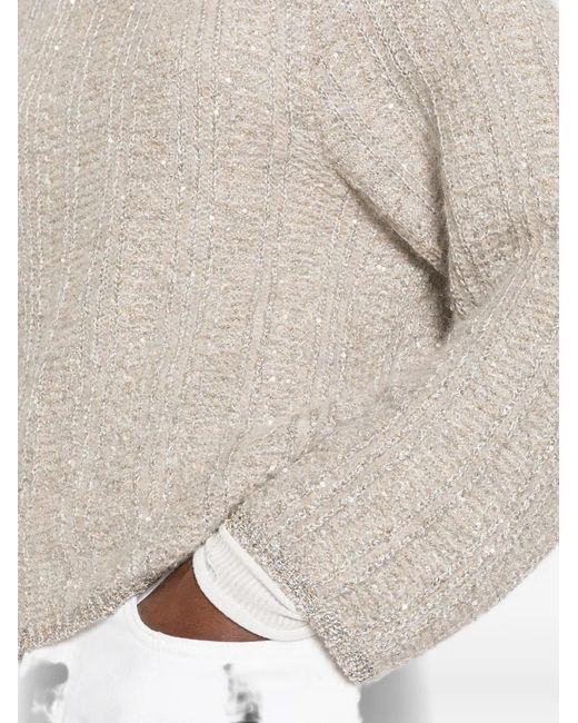 Panicale White Sequin-Embellished Ribbed-Knit Sweater