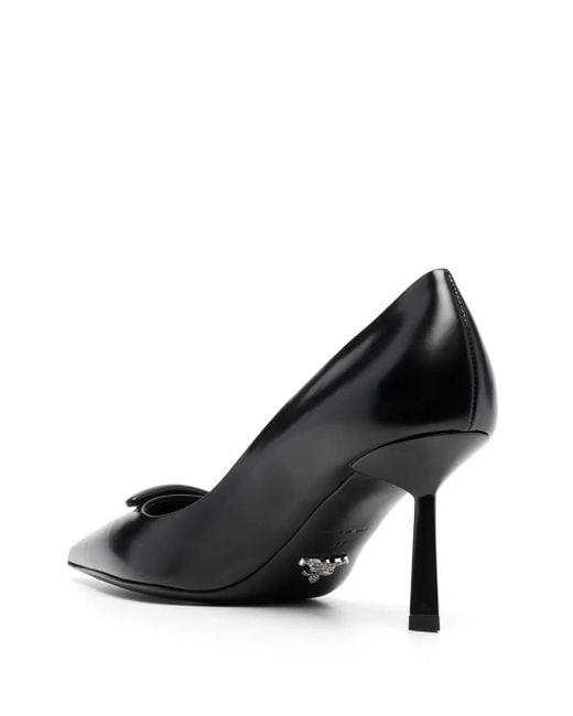 Prada Black Logo-Plaque Pointed-Toe Pumps