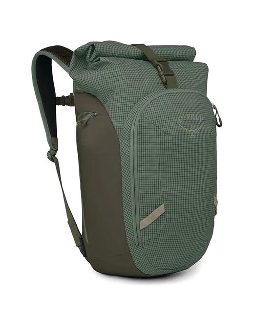 Osprey Green Grid-Pattern Roll-Top Backpack