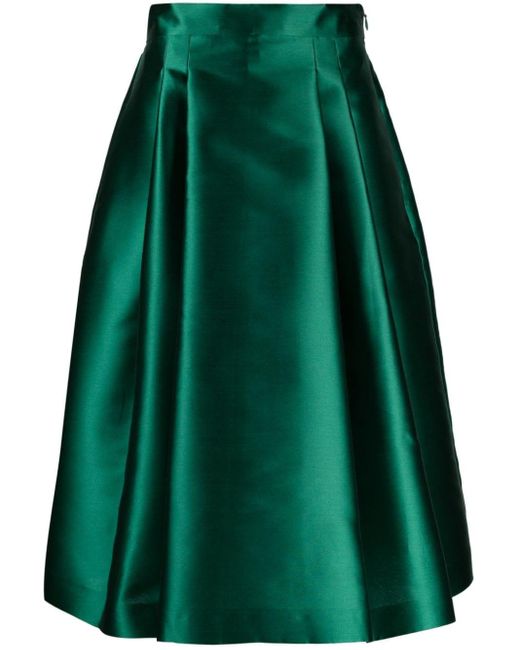 Alberta Ferretti Green Pleated Silk-satin Midi Skirt