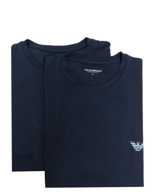 Emporio Armani Blue Logo-Print T-Shirt (Pack Of Two) for men