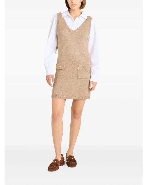 Cinq À Sept Natural Vivianne Pocket V-Neck Mini Dress