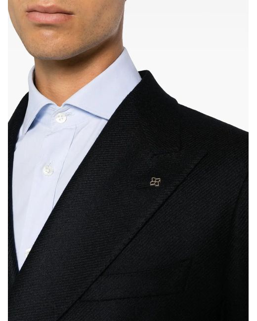 Tagliatore Black Double-Breasted Wool Blend Blazer for men
