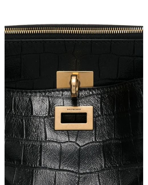 Balenciaga Black Rodeo Mini-Tasche mit Kroko-Effekt