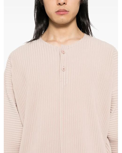 Homme Plissé Issey Miyake Pink Pleated Long Sleeves T-Shirt for men