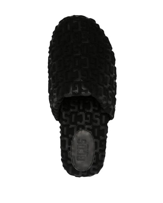 Gcds Black Logo-Embossed Monogram Slippers