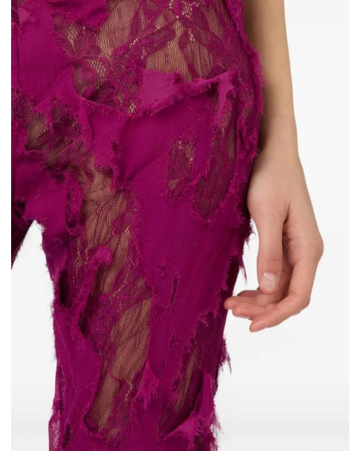 Roberto Cavalli Pink Distressed Lace-Panelled Trousers