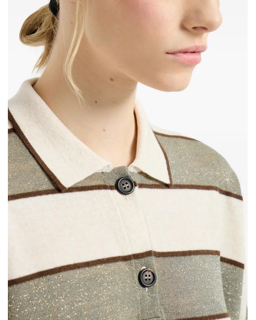 Brunello Cucinelli White Striped-Pattern Polo Shirt