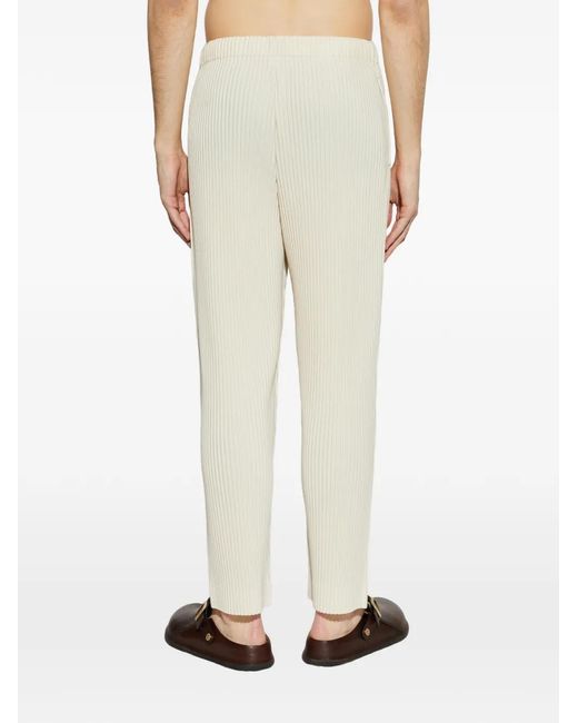 Homme Plissé Issey Miyake White Pleated Slim Trousers for men
