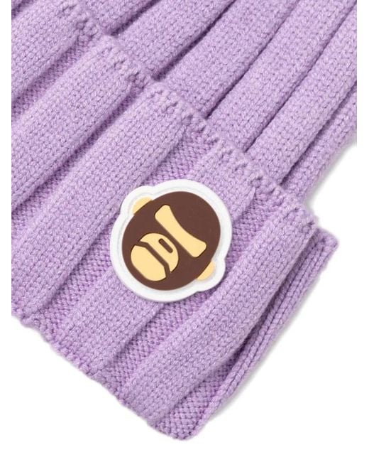 A Bathing Ape Purple Aldo Ribbed Logo-Patch Beanie for men