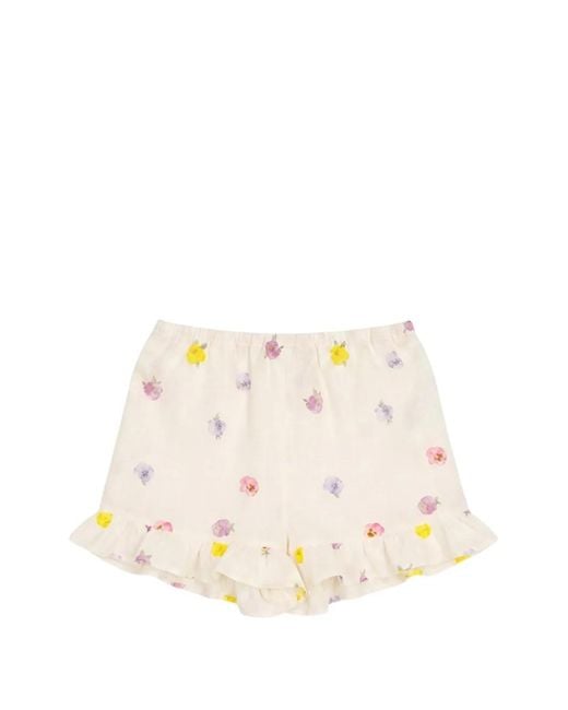 Sleeper Natural Floral-Print Ruffled Shorts
