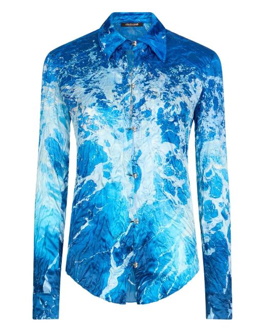 Roberto Cavalli Blue Ocean-Print Shirt