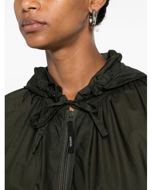 Aspesi Green Drawstring-Hooded Zip-Up Jacket