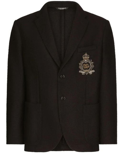 Dolce & Gabbana Black Heraldic-Patch Single-Breasted Blazer for men