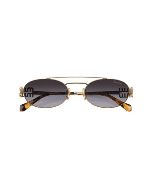 Miu Miu Brown Logo-Lettering Oval-Frame Sunglasses