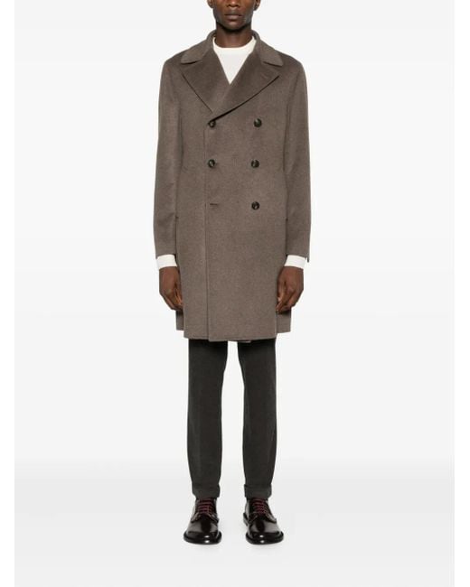Tagliatore Brown Cashmere Double-Breasted Coat for men