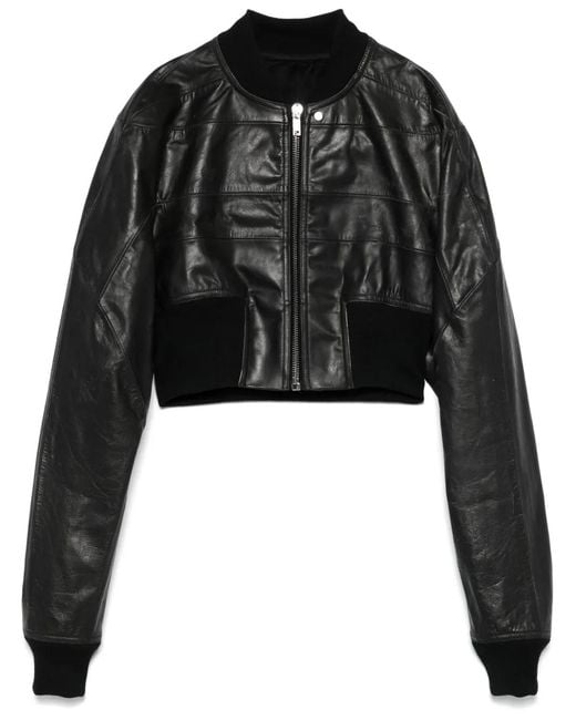 Rick Owens Black Leather Bomber Jacket