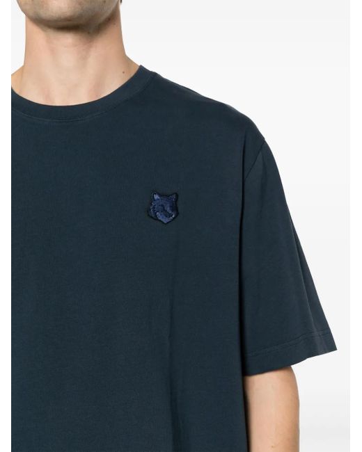 Maison Kitsuné Blue Fox-Motif Cotton T-Shirt for men