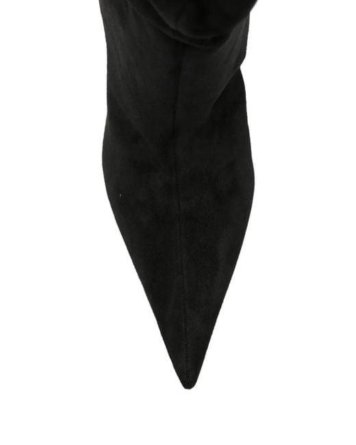 AMINA MUADDI Black Anok Bootie 90 Suede Draped Knee-High Boots With Stiletto Heels