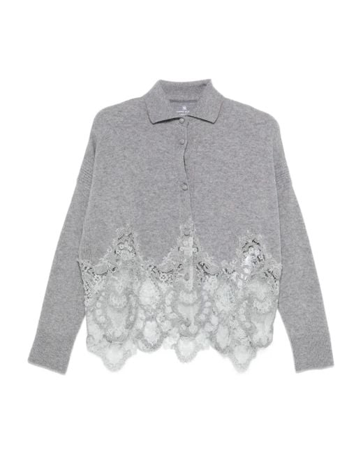 Ermanno Scervino Lace-Trimmed Cardigan in Gray | Lyst