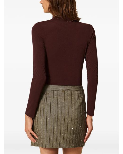 Twinset Brown Turtleneck Top With Draping