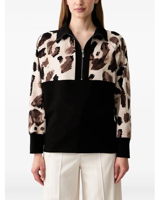 Joseph Ribkoff Black Leopard-Print Colour-Block Top