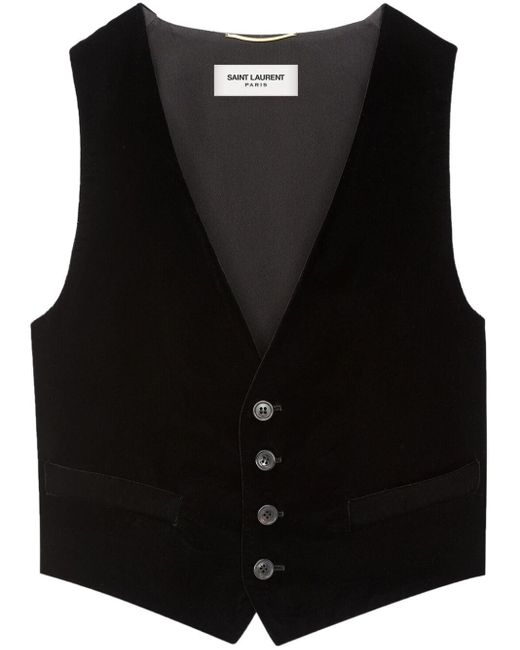 Saint Laurent Black Button-up Velvet Waistcoat