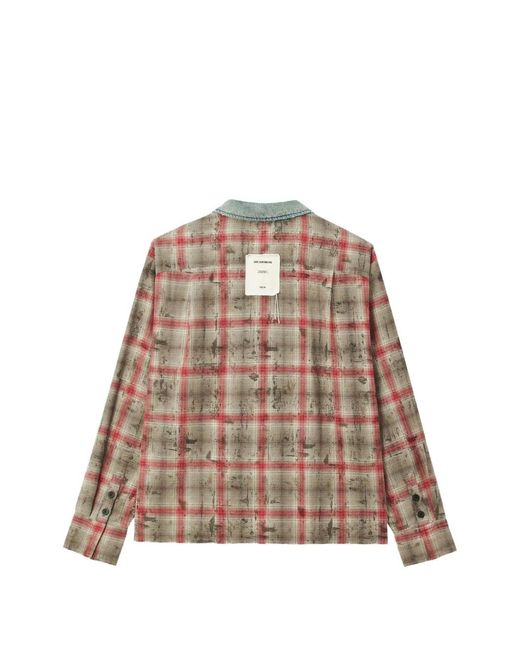 FIVE CM Natural Check-Pattern Denim-Panel Shirt for men