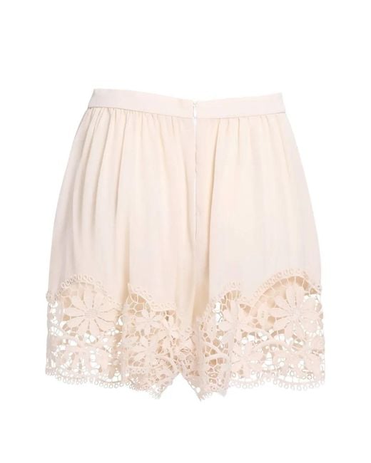 Elie Saab Natural Macramé Silk Shorts