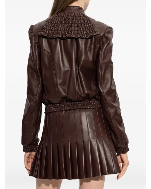 McQueen Brown Smocking Leather Jacket