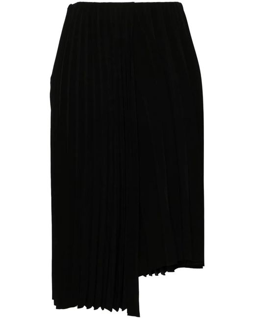 Saint Laurent Black Asymmetric Pleated Midi Skirt