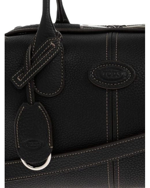 Tod's Black Logo-Patch Pebbled Leather Shoulder Bag