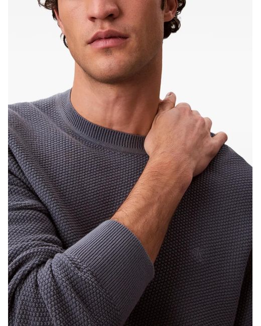 Calvin Klein Blue Waffle-Knit Logo-Embroidered Sweater for men