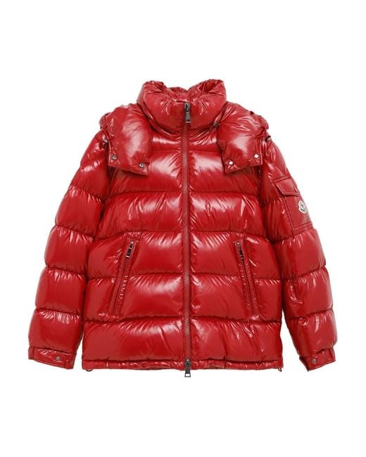 Moncler Red Glossy 'Maire' Down Jacket With Hood