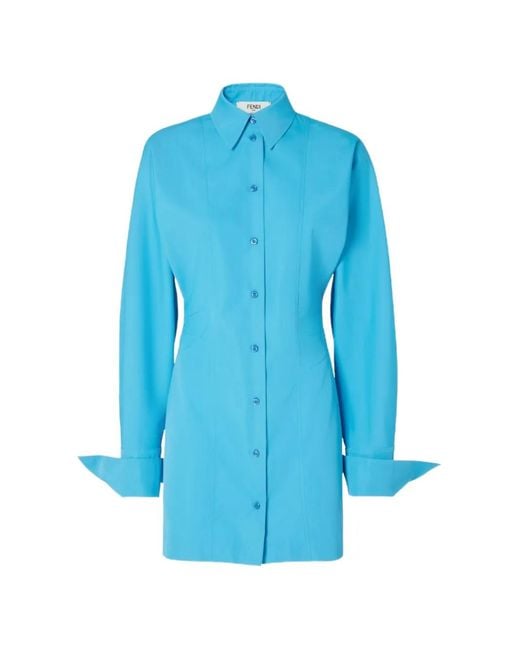 Fendi Blue Buttoned Collared Dress