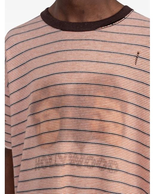 PALY Pink Distressed-Effect Striped-Pattern T-Shirt for men
