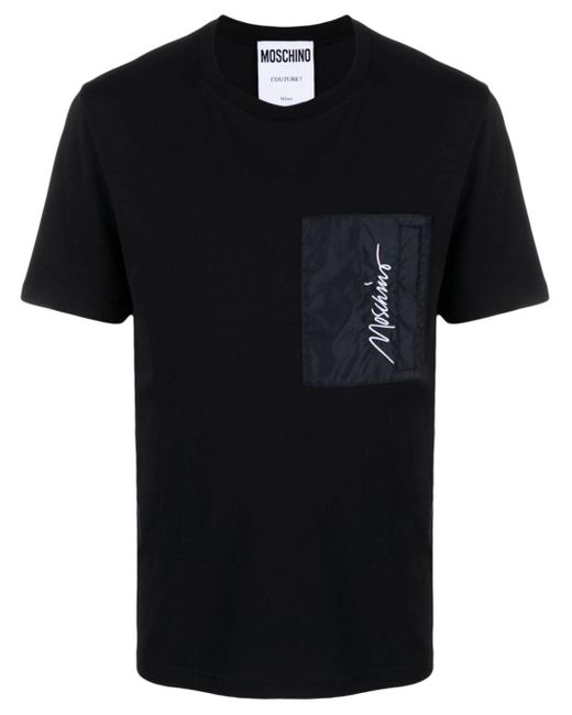Moschino Black Logo-embroidered Cotton T-shirt for men