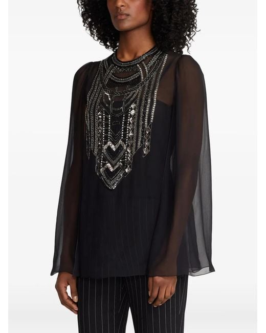 Ralph Lauren Black Embellished Cape Top