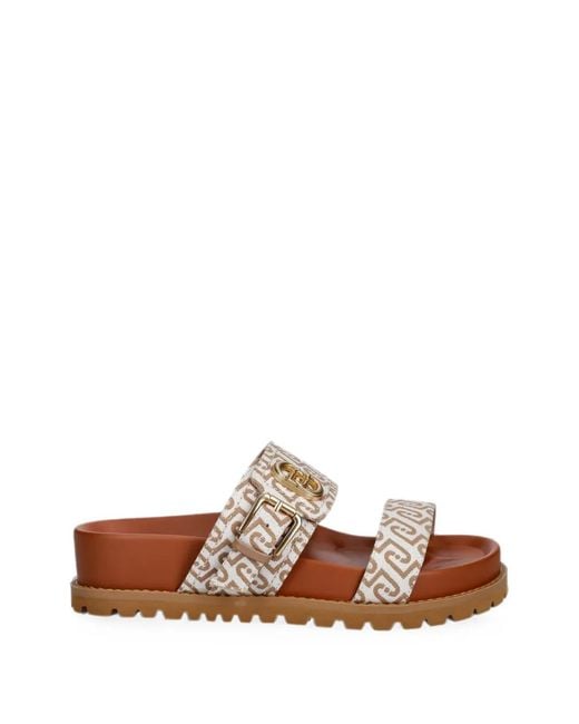 Liu Jo White Monogram-Print Buckle-Fastening Sandals