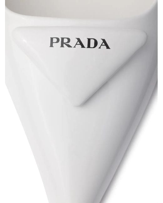 Prada White Triangle-Logo Pumps