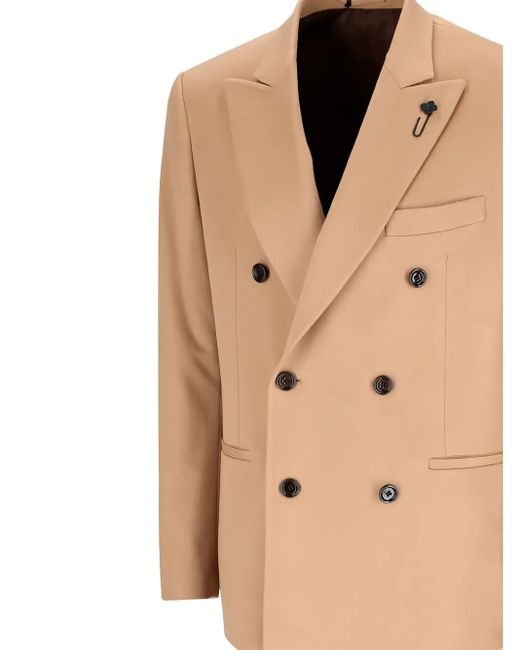 Lardini Natural Double-Breasted Peak-Lapel Jacket for men