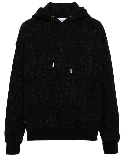Off-White c/o Virgil Abloh Black Tattoo-embroidered Cotton Hoodie for men