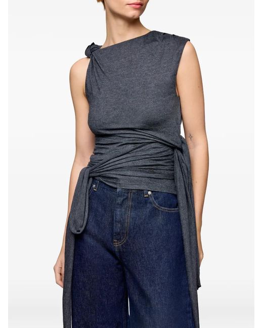 Ganni Blue Haut À Nœud Et Design Dans Manches