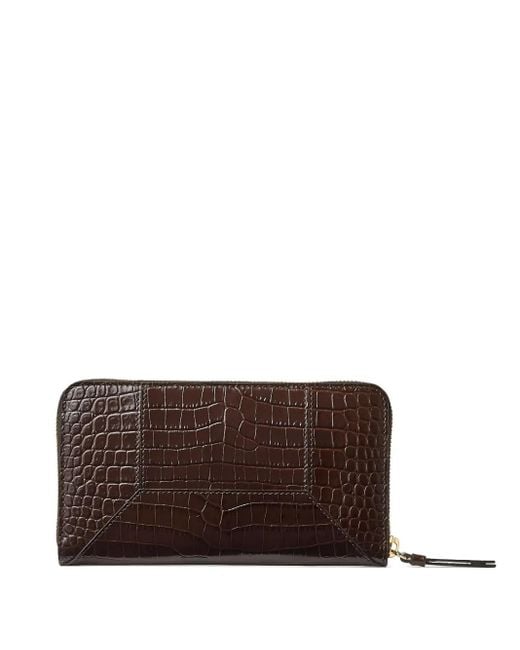 Jimmy Choo Brown Pippa Crocodile-Effect Zip-Around Wallet