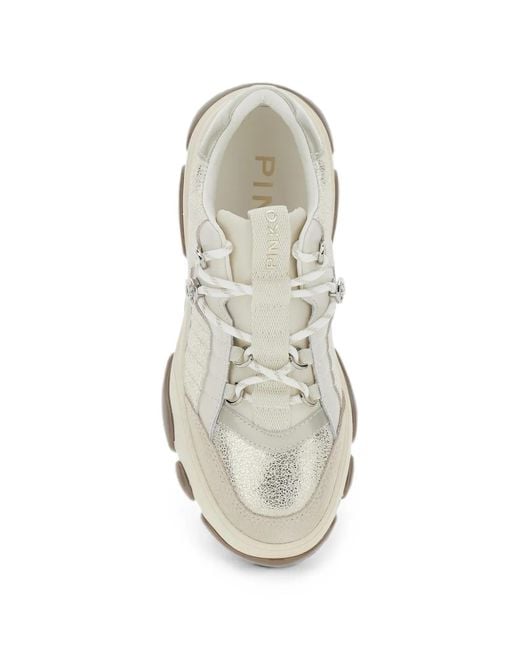 Pinko White Panelled Glitter-Effect Sneakers